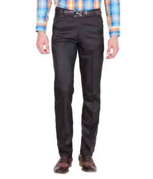 American-Elm Men's Cotton Blend Black Formal Trouser