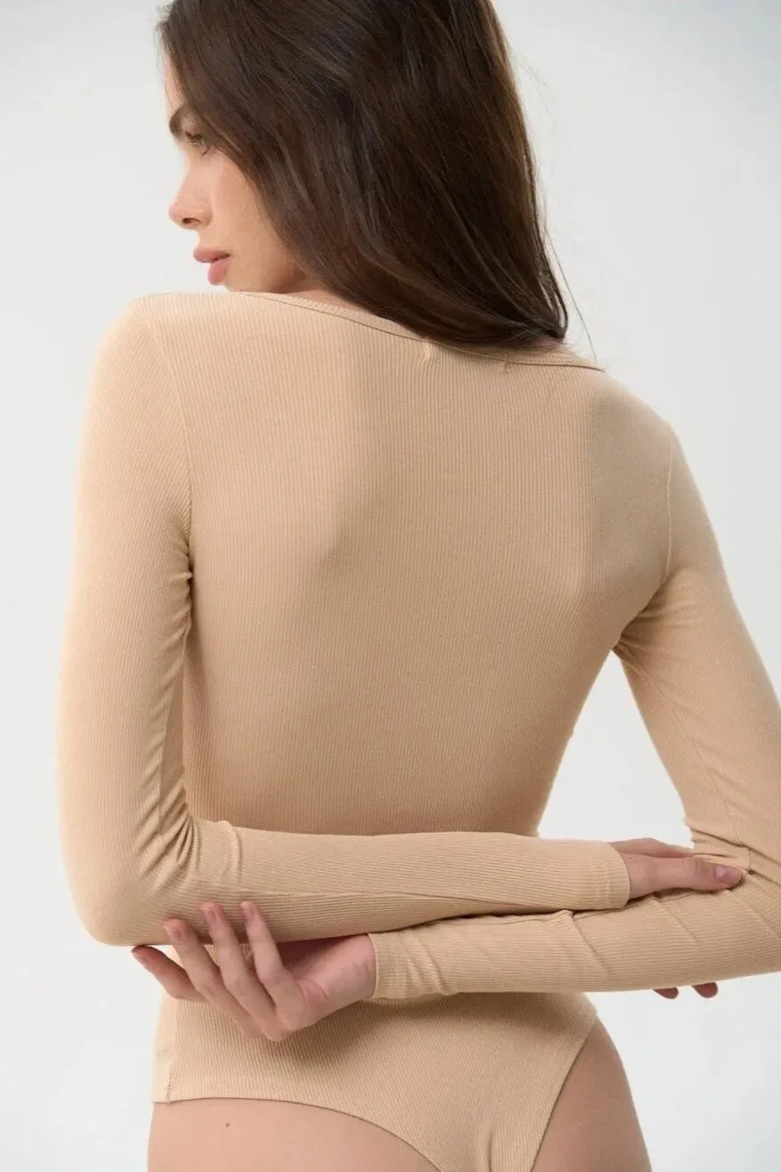 Beige Lace-Up Bodysuit