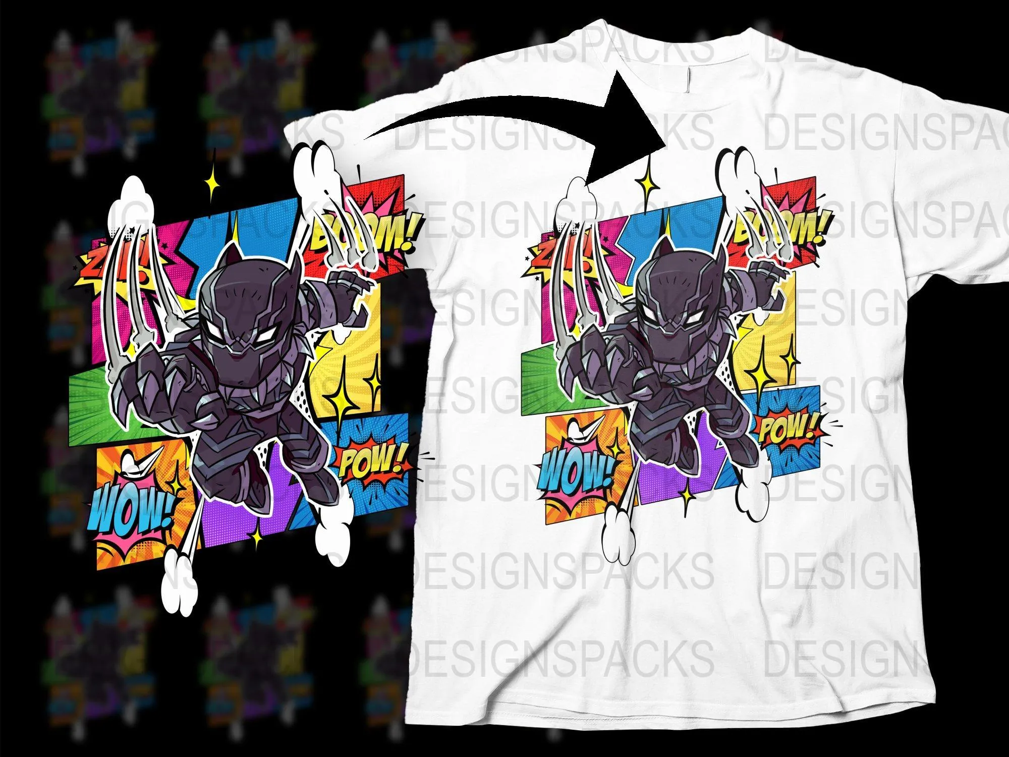 Black Panther Comic Burst Graphic Design Png Digital Download