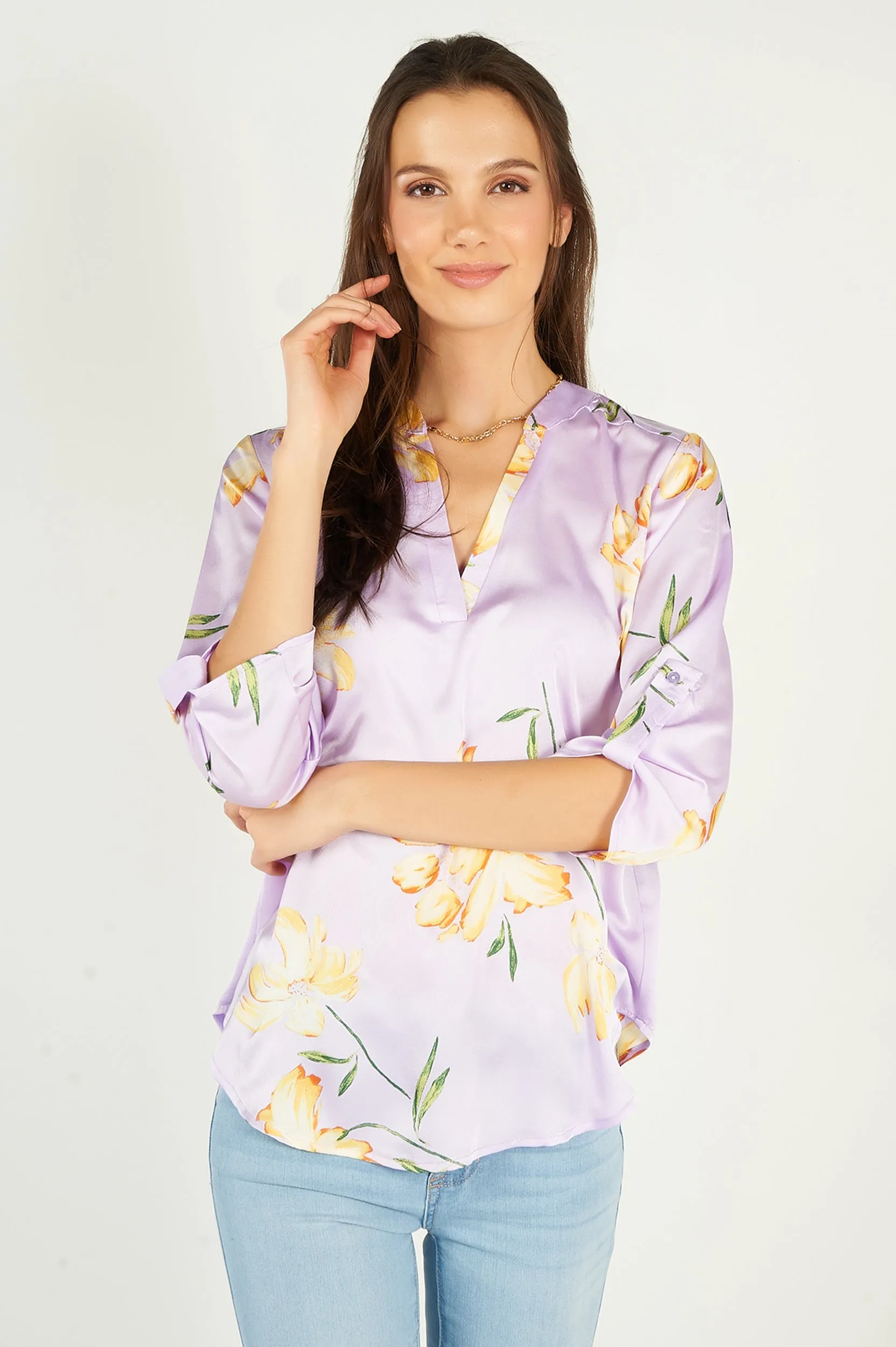 Blouse fleurie en satin - ARIS-28 - (R-B9)