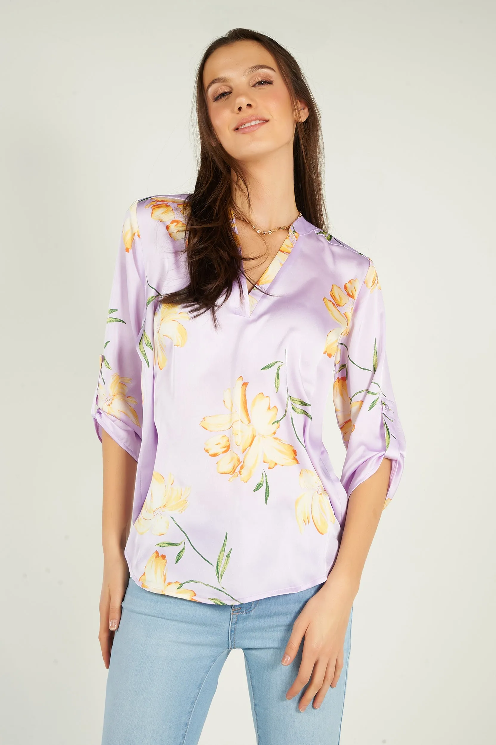Blouse fleurie en satin - ARIS-28 - (R-B9)