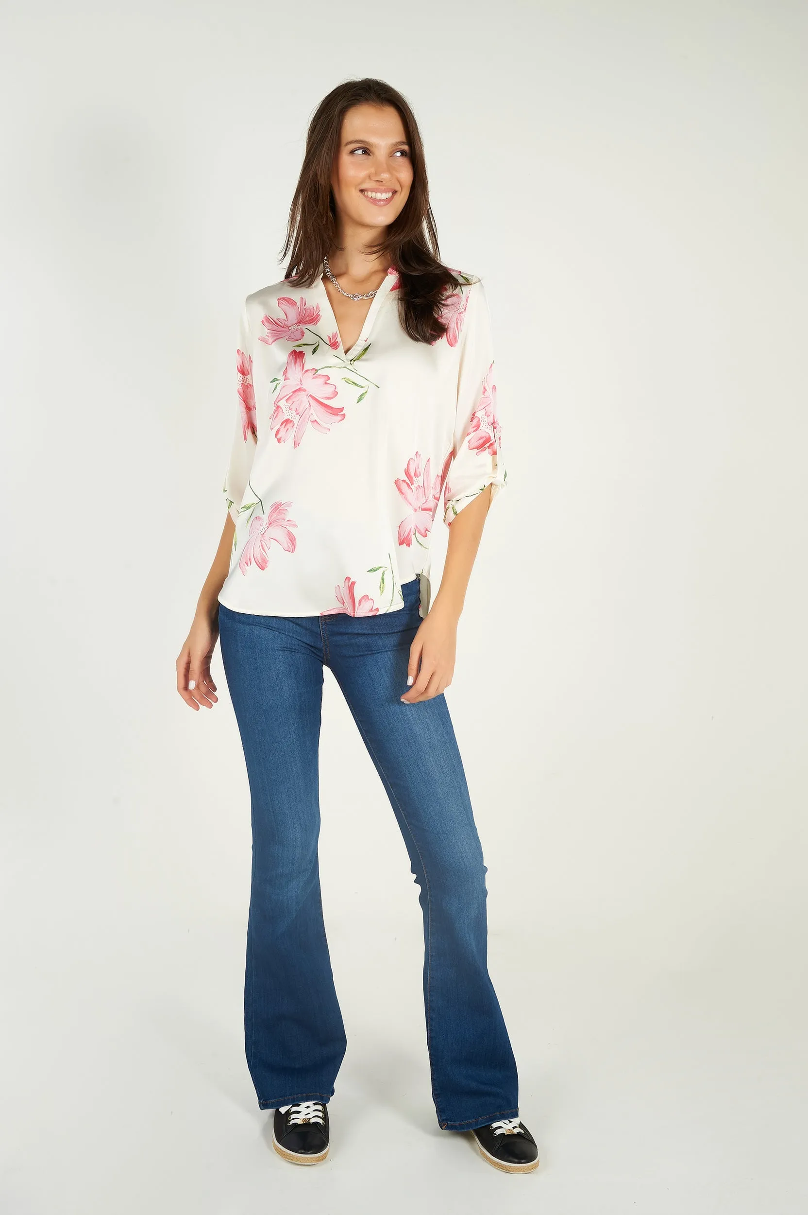 Blouse fleurie en satin - ARIS-28 - (R-B9)