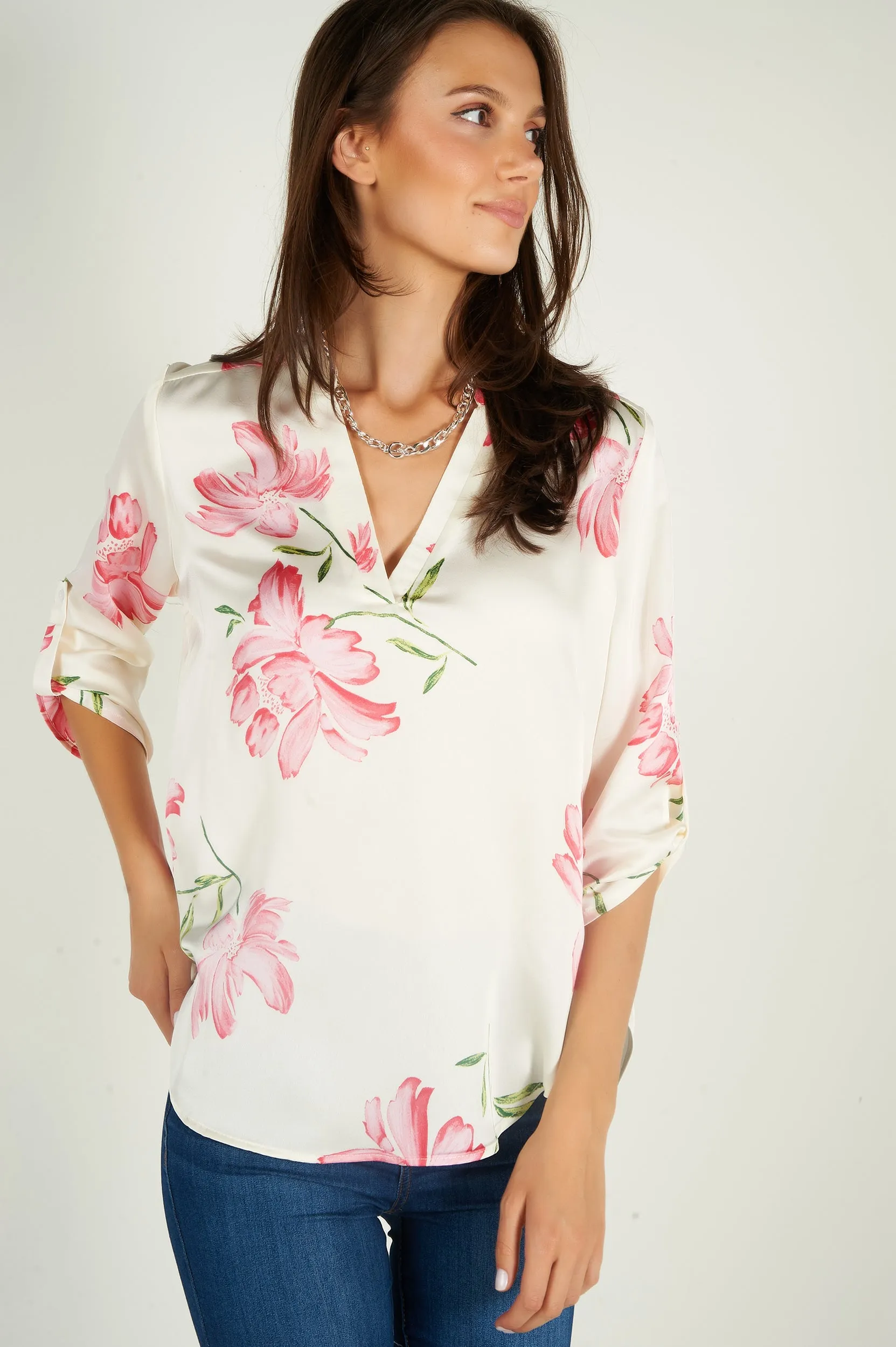 Blouse fleurie en satin - ARIS-28 - (R-B9)