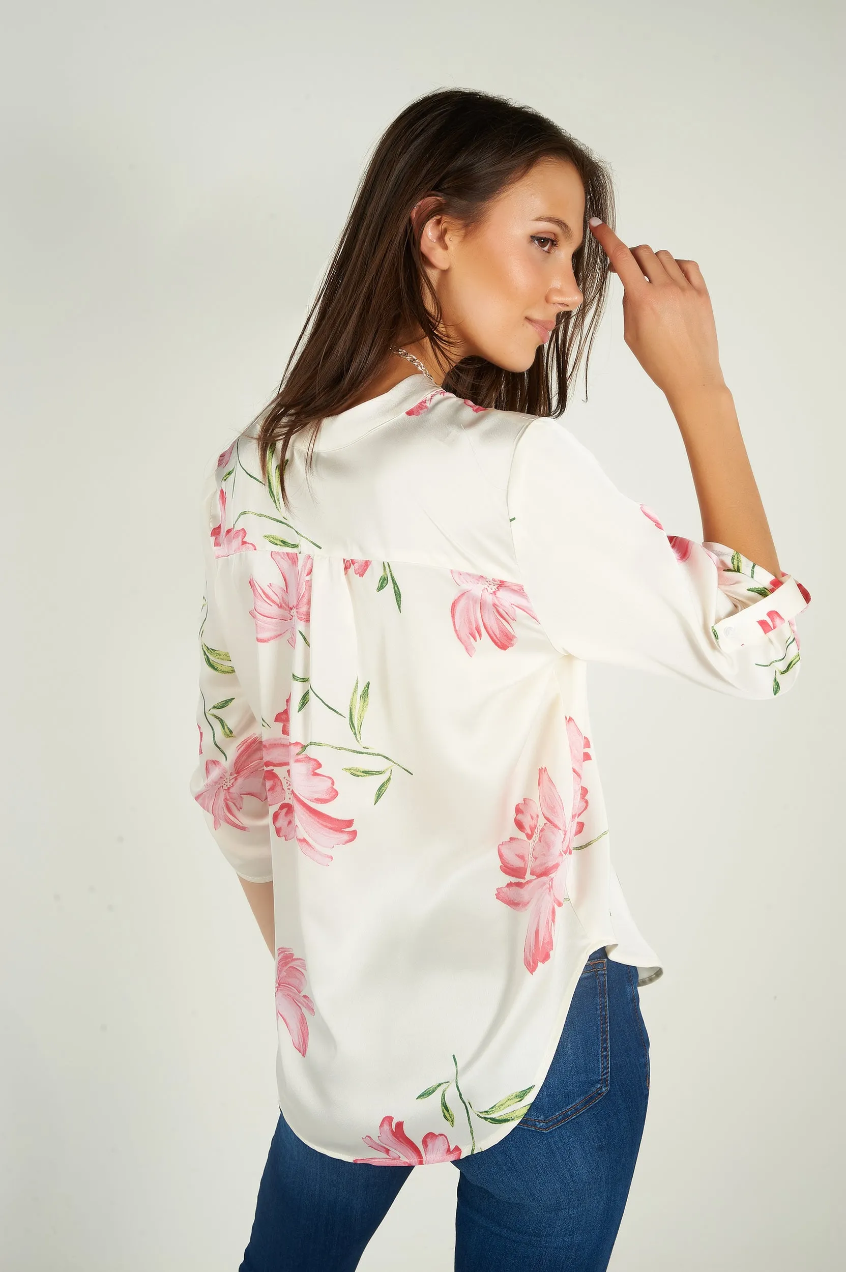 Blouse fleurie en satin - ARIS-28 - (R-B9)