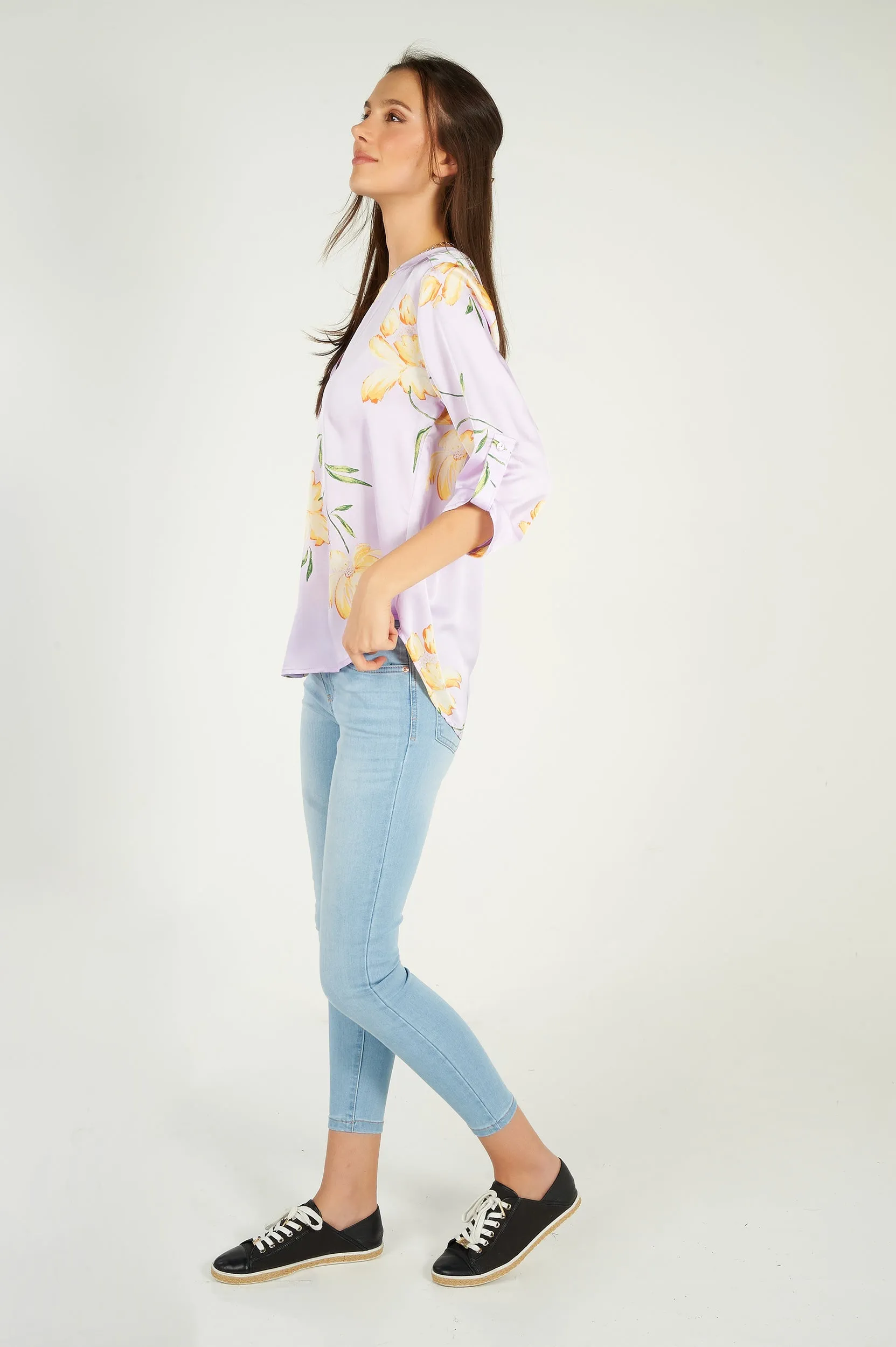Blouse fleurie en satin - ARIS-28 - (R-B9)