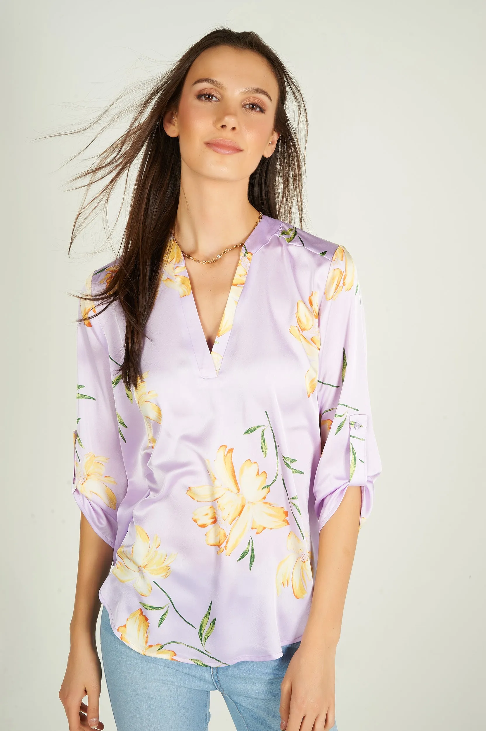 Blouse fleurie en satin - ARIS-28 - (R-B9)