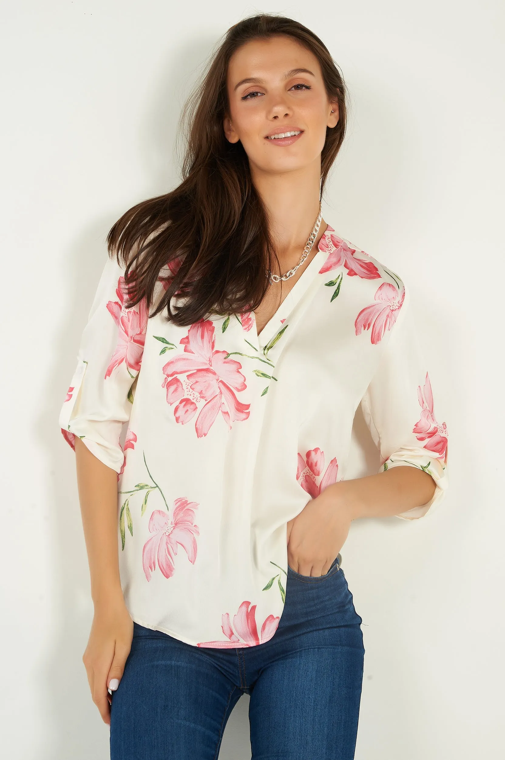 Blouse fleurie en satin - ARIS-28 - (R-B9)