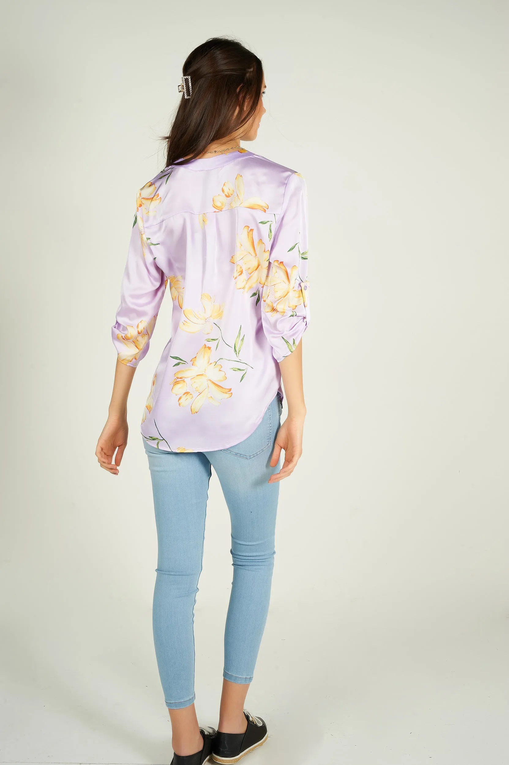 Blouse fleurie en satin - ARIS-28 - (R-B9)