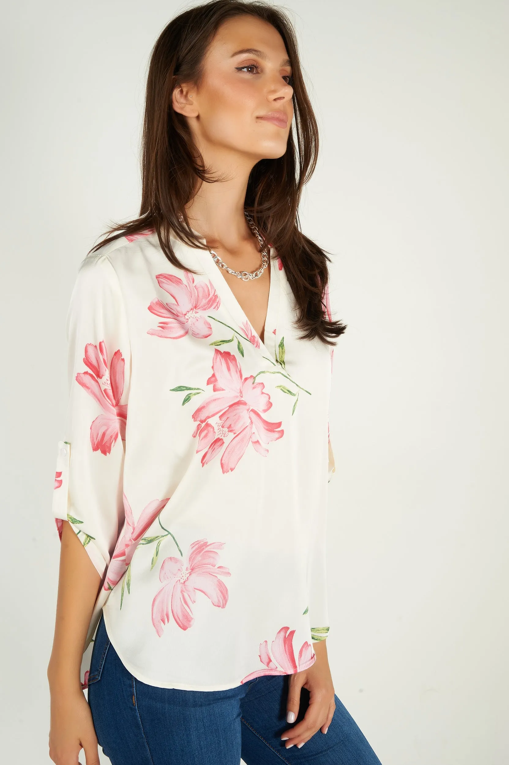 Blouse fleurie en satin - ARIS-28 - (R-B9)