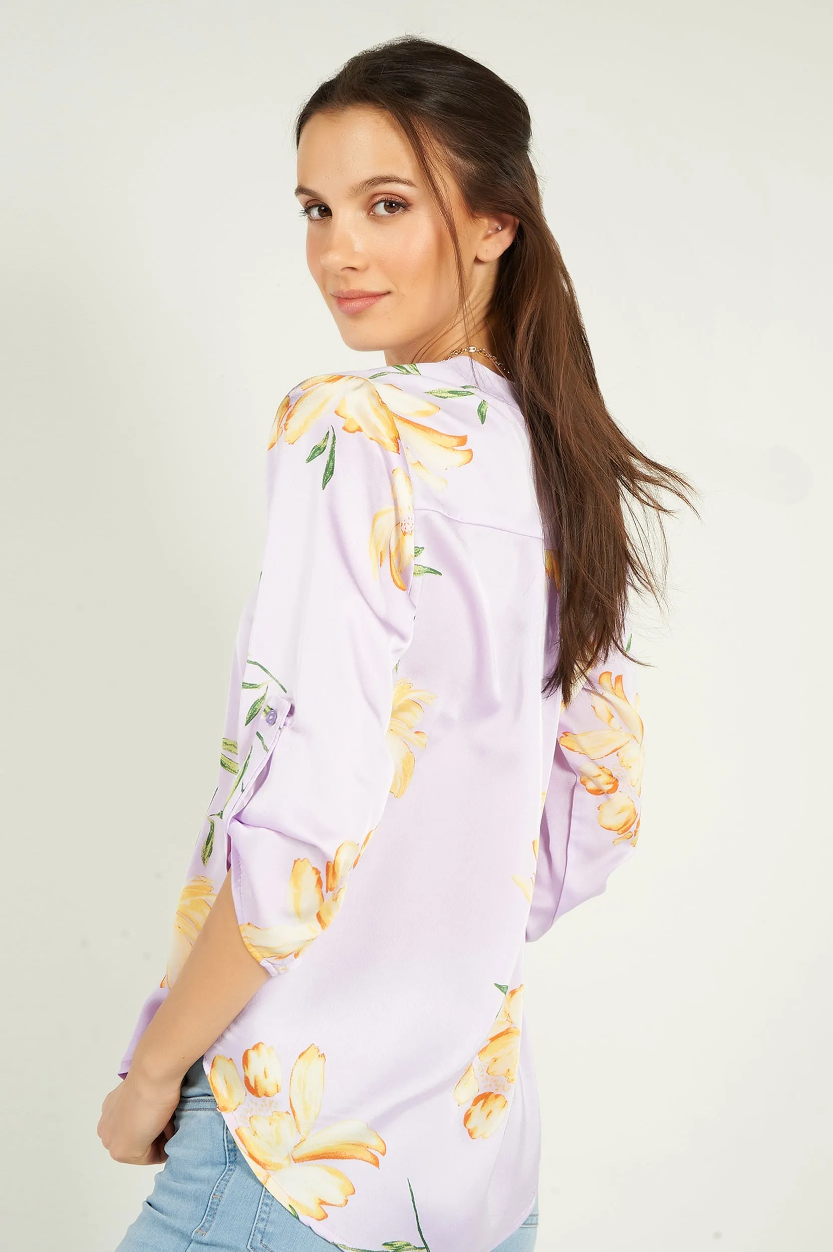 Blouse fleurie en satin - ARIS-28 - (R-B9)