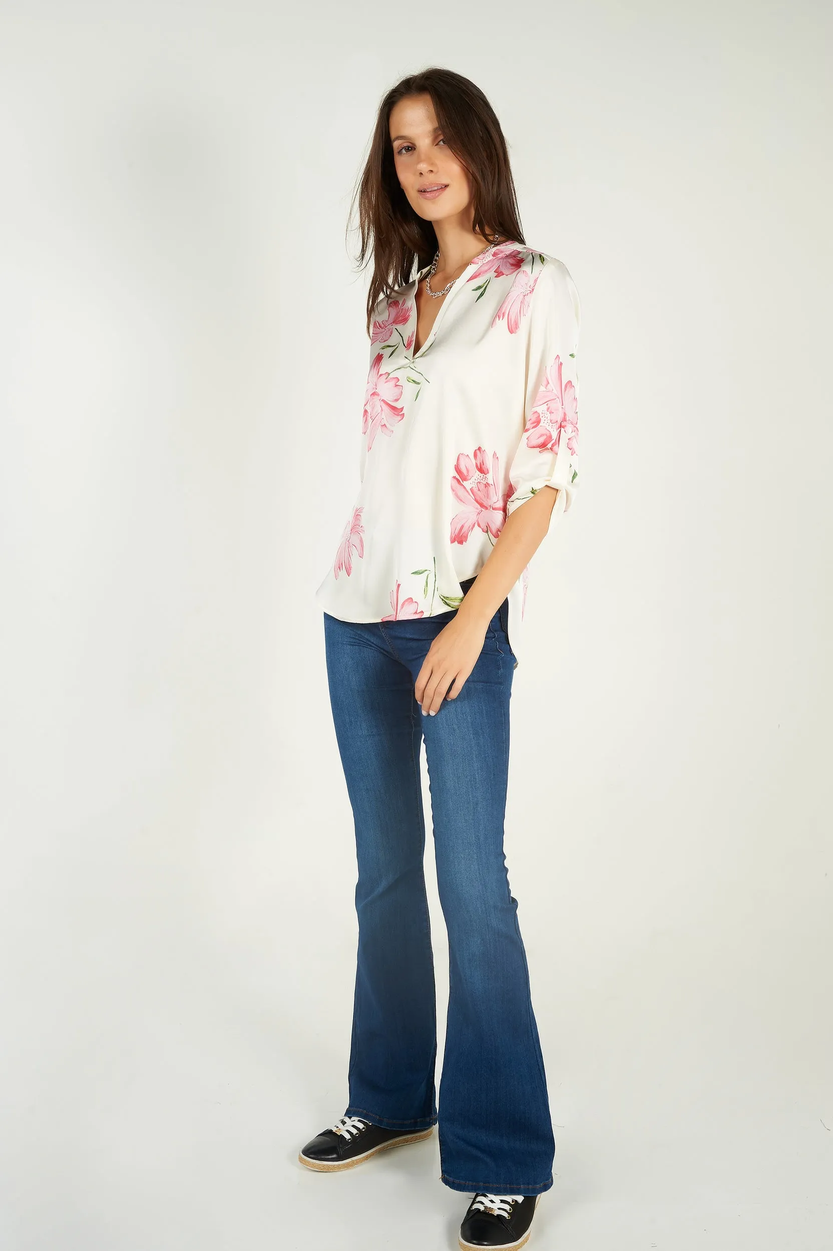Blouse fleurie en satin - ARIS-28 - (R-B9)