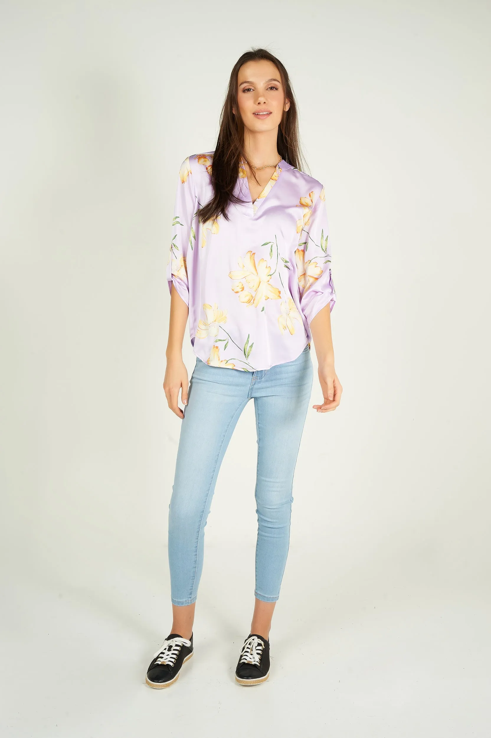 Blouse fleurie en satin - ARIS-28 - (R-B9)