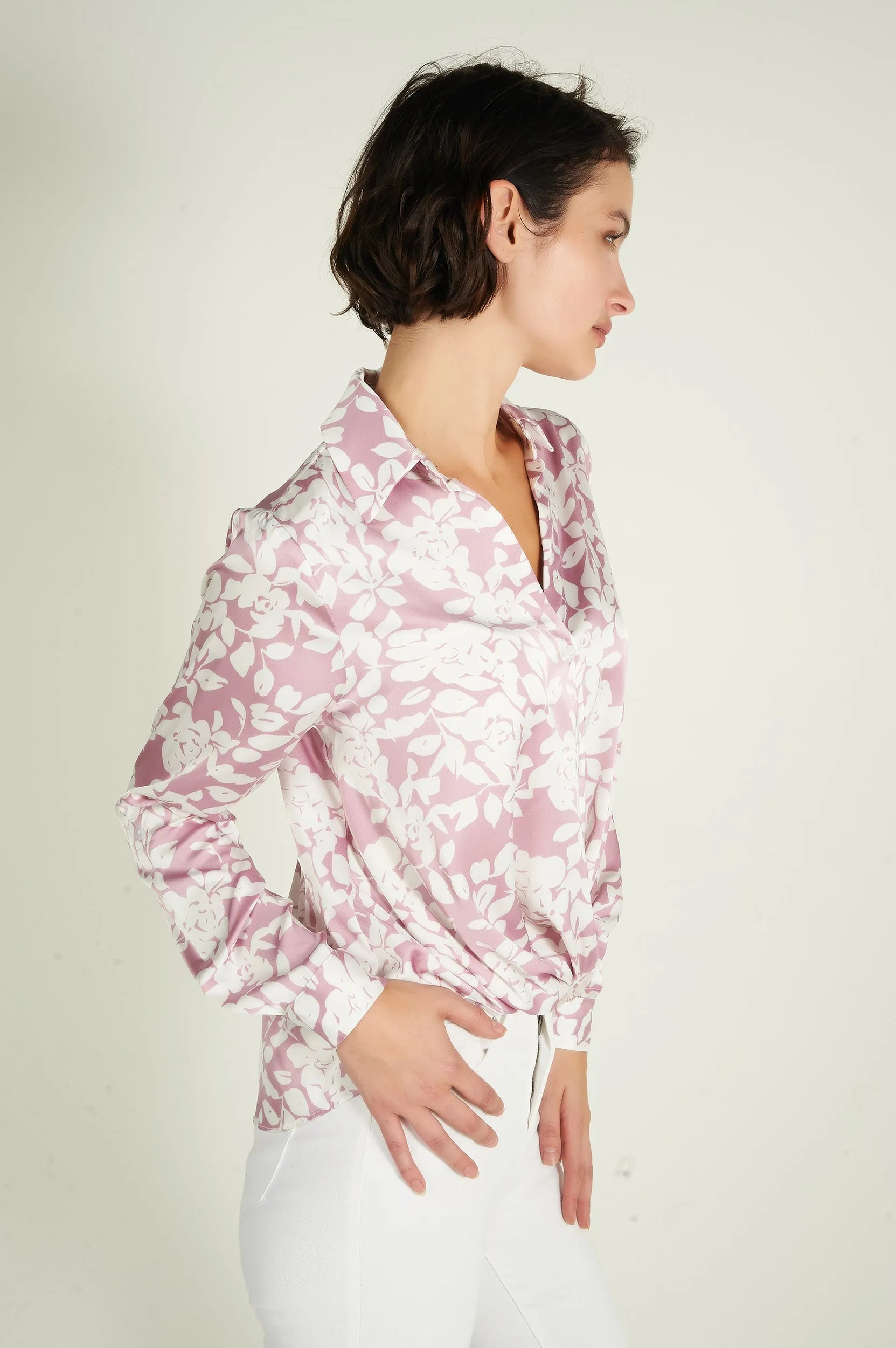Blouse fleurie en satin - DALPHINA-I - (E-B2)