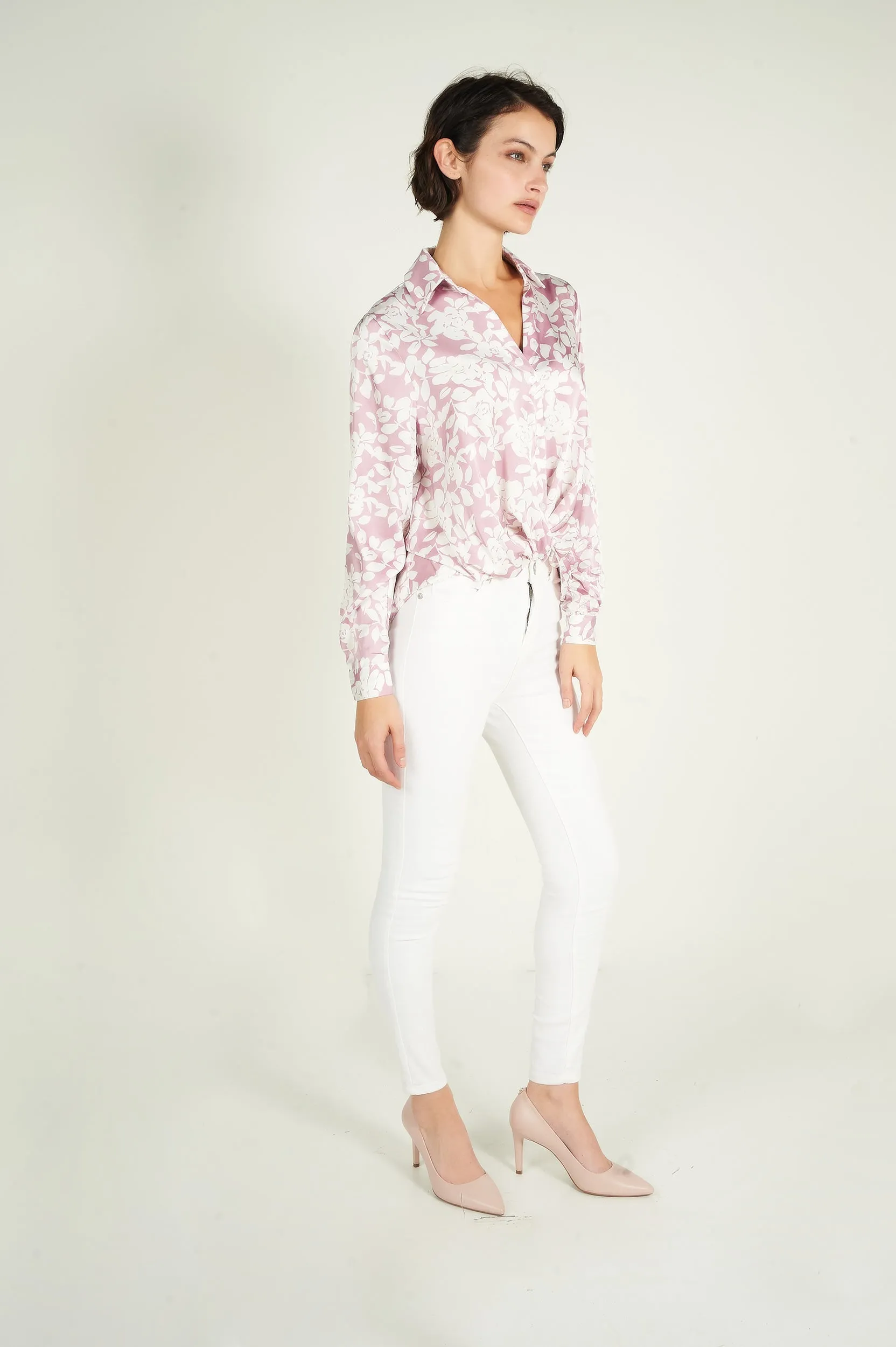 Blouse fleurie en satin - DALPHINA-I - (E-B2)