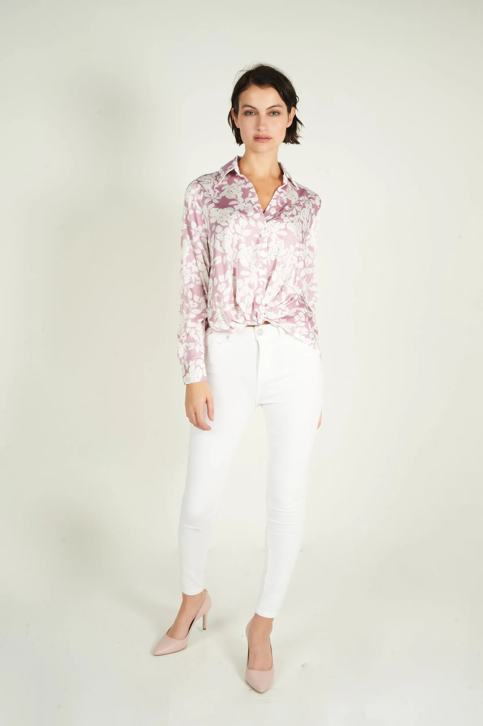 Blouse fleurie en satin - DALPHINA-I - (E-B2)