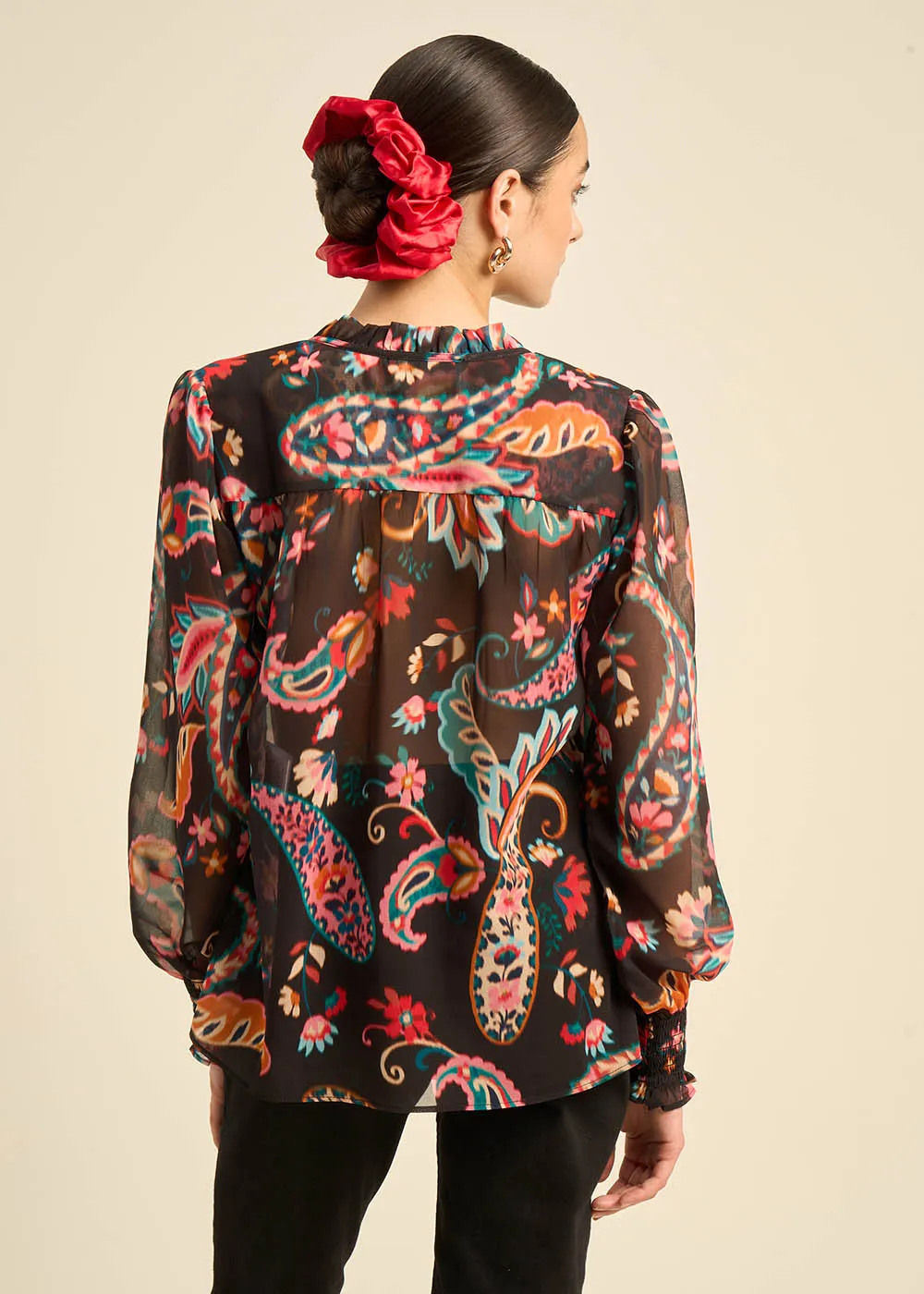 Blouse imprimée avec détails plissés