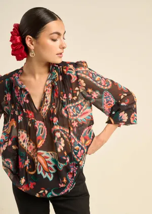 Blouse imprimée avec détails plissés