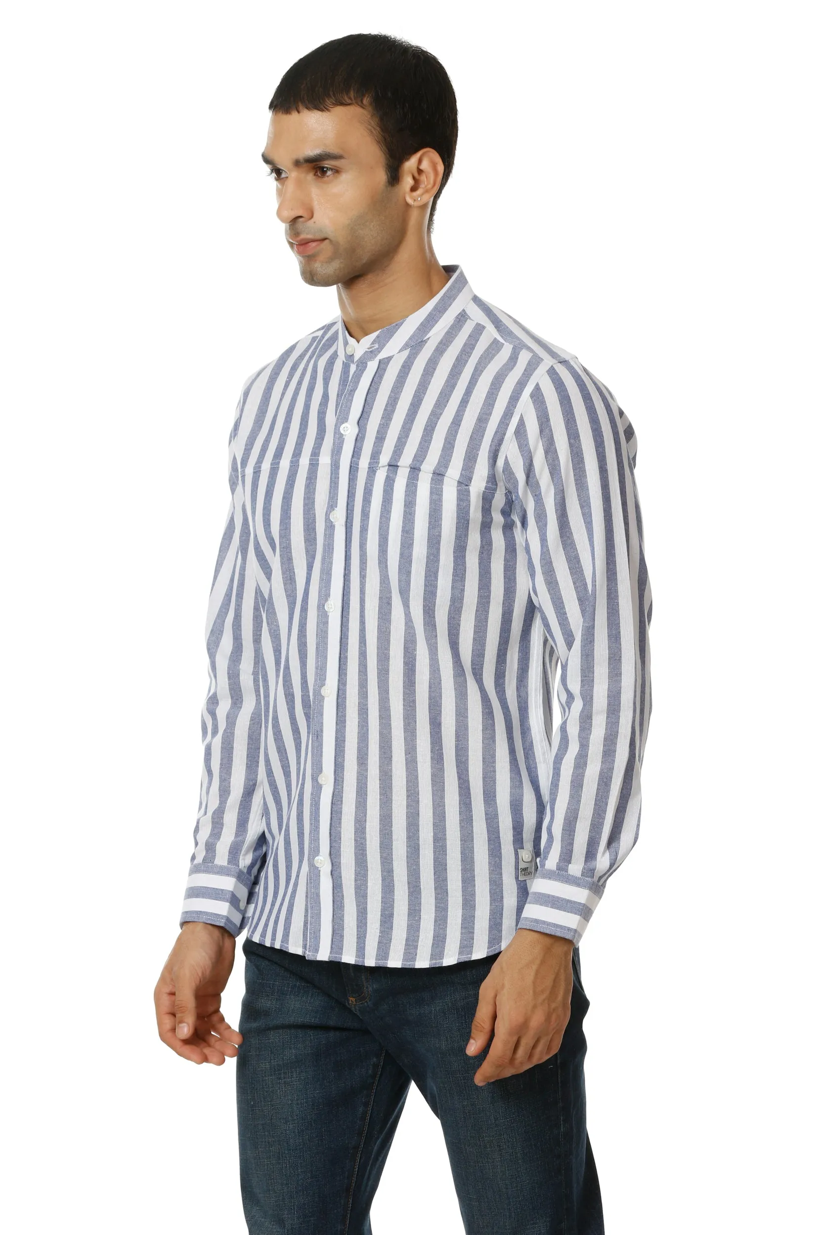 Blue Stripe Cotton Casual Shirt
