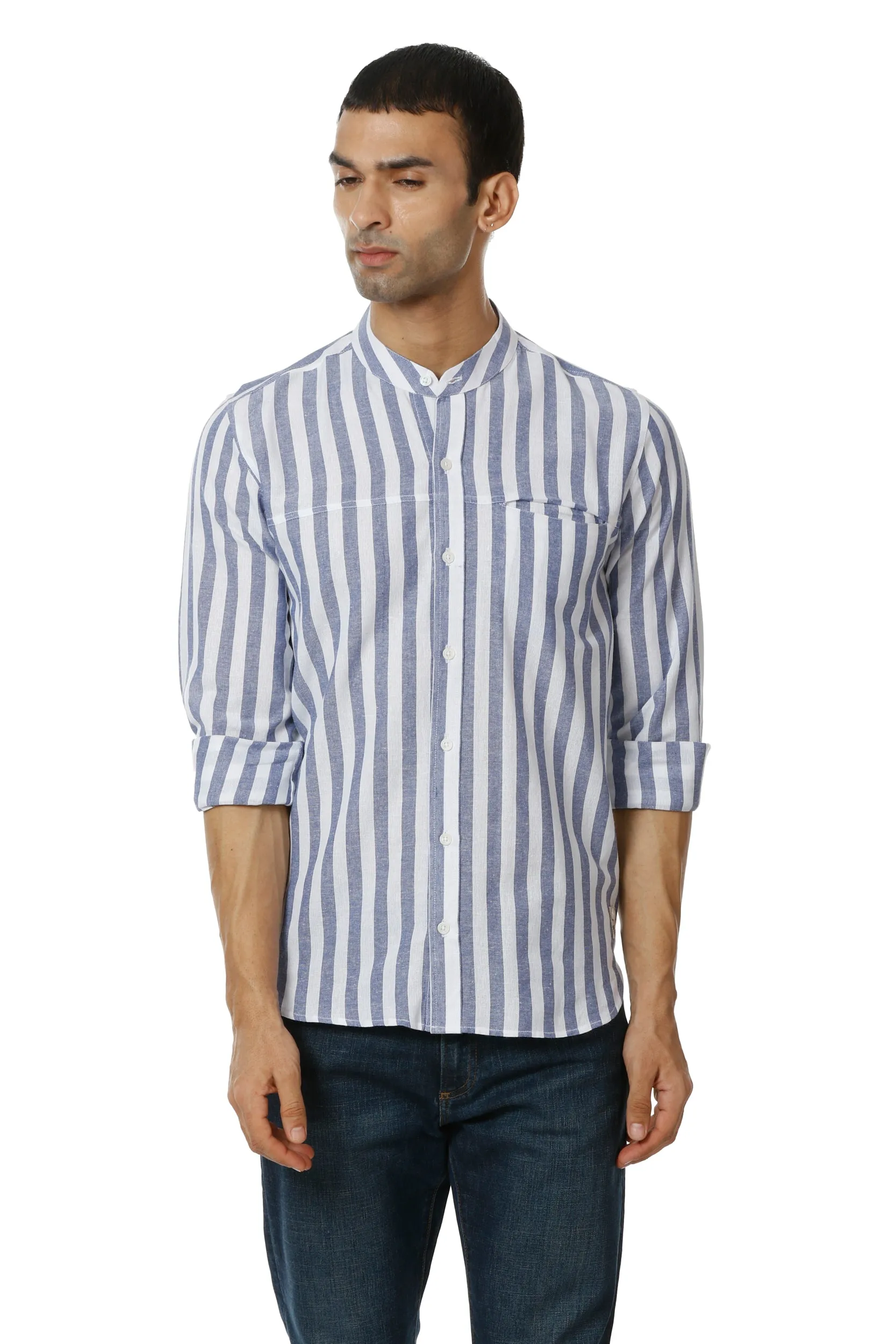 Blue Stripe Cotton Casual Shirt