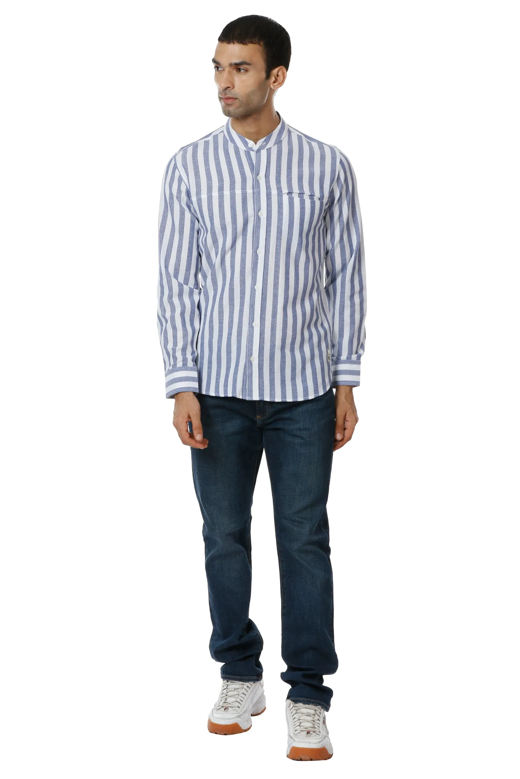 Blue Stripe Cotton Casual Shirt