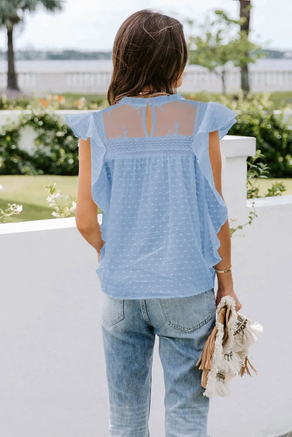 Blue Swiss Dot Flutter Top