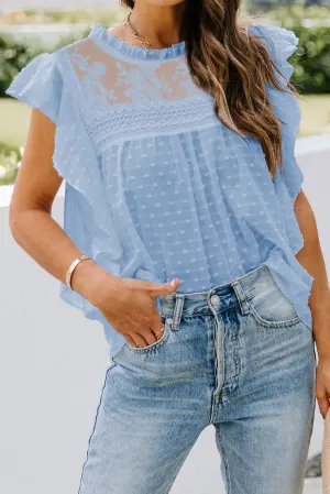 Blue Swiss Dot Flutter Top