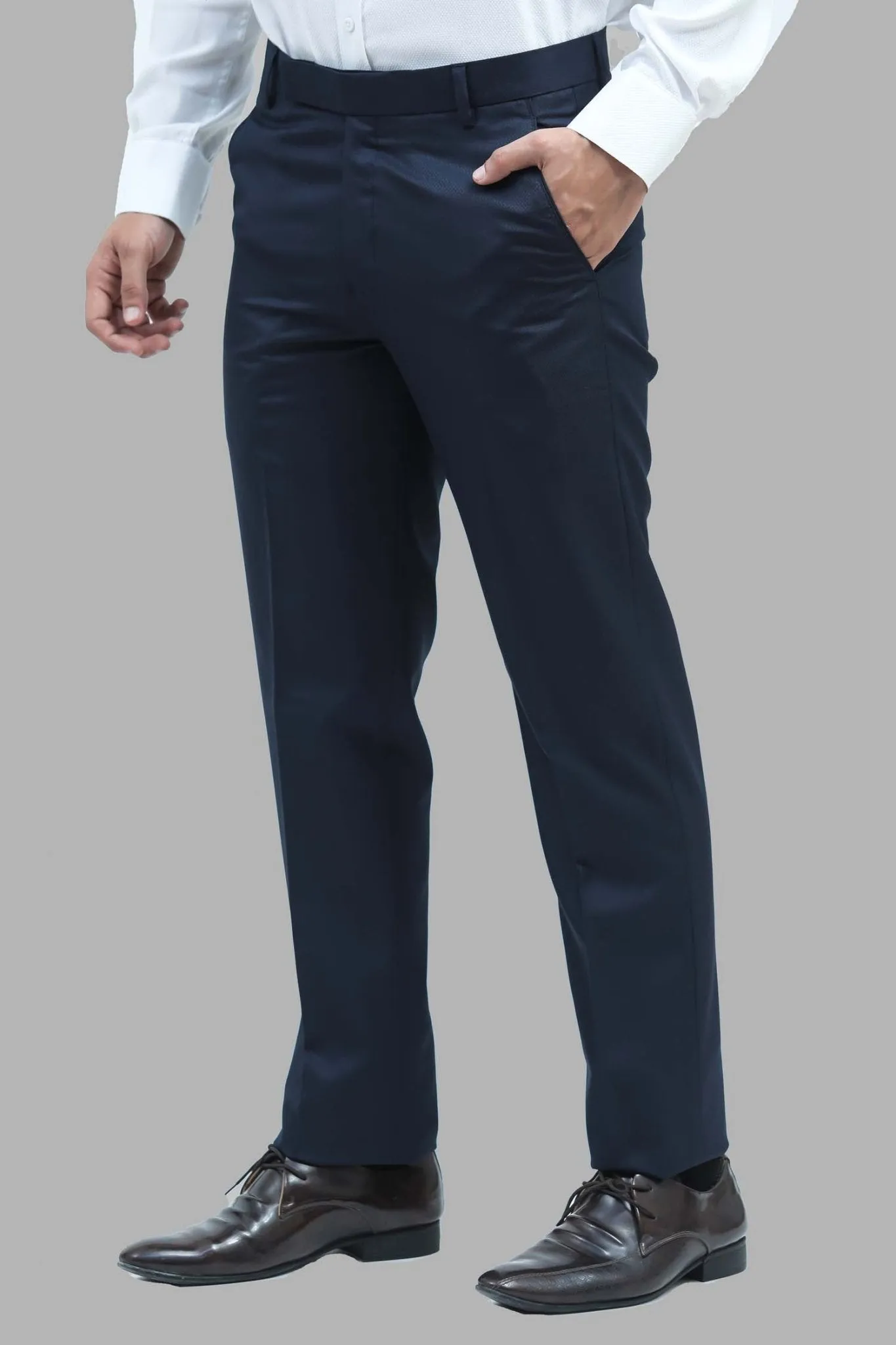 Bluebird Men's Blue Dobby Formal Trouser