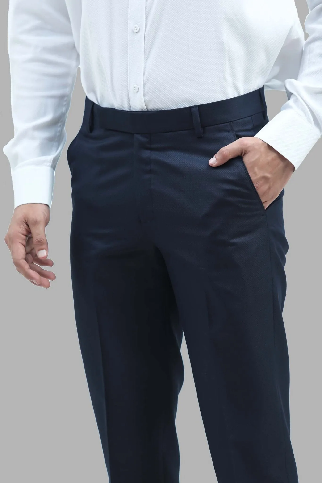 Bluebird Men's Blue Dobby Formal Trouser
