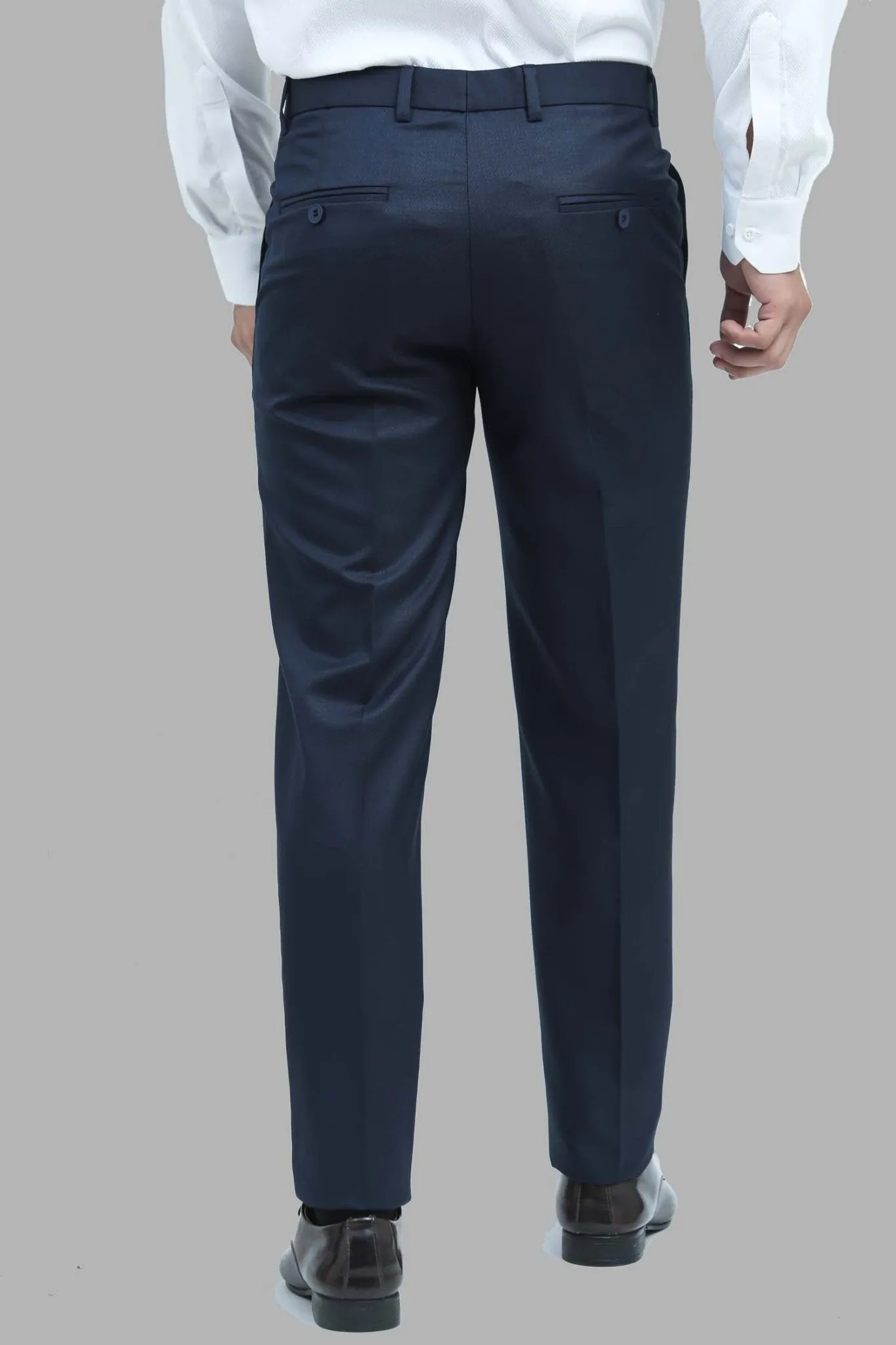Bluebird Men's Blue Dobby Formal Trouser