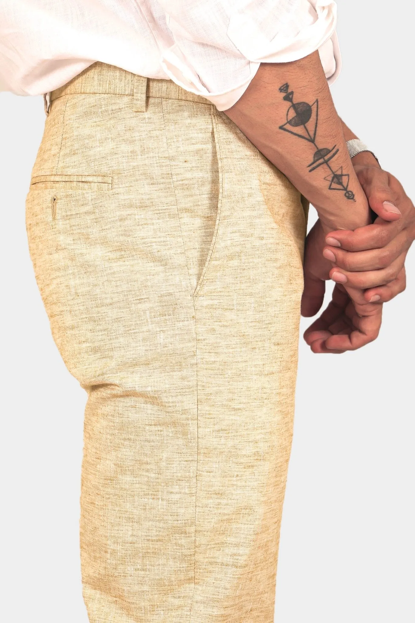 Bluebird Men's Cream Linen Formal Trouser