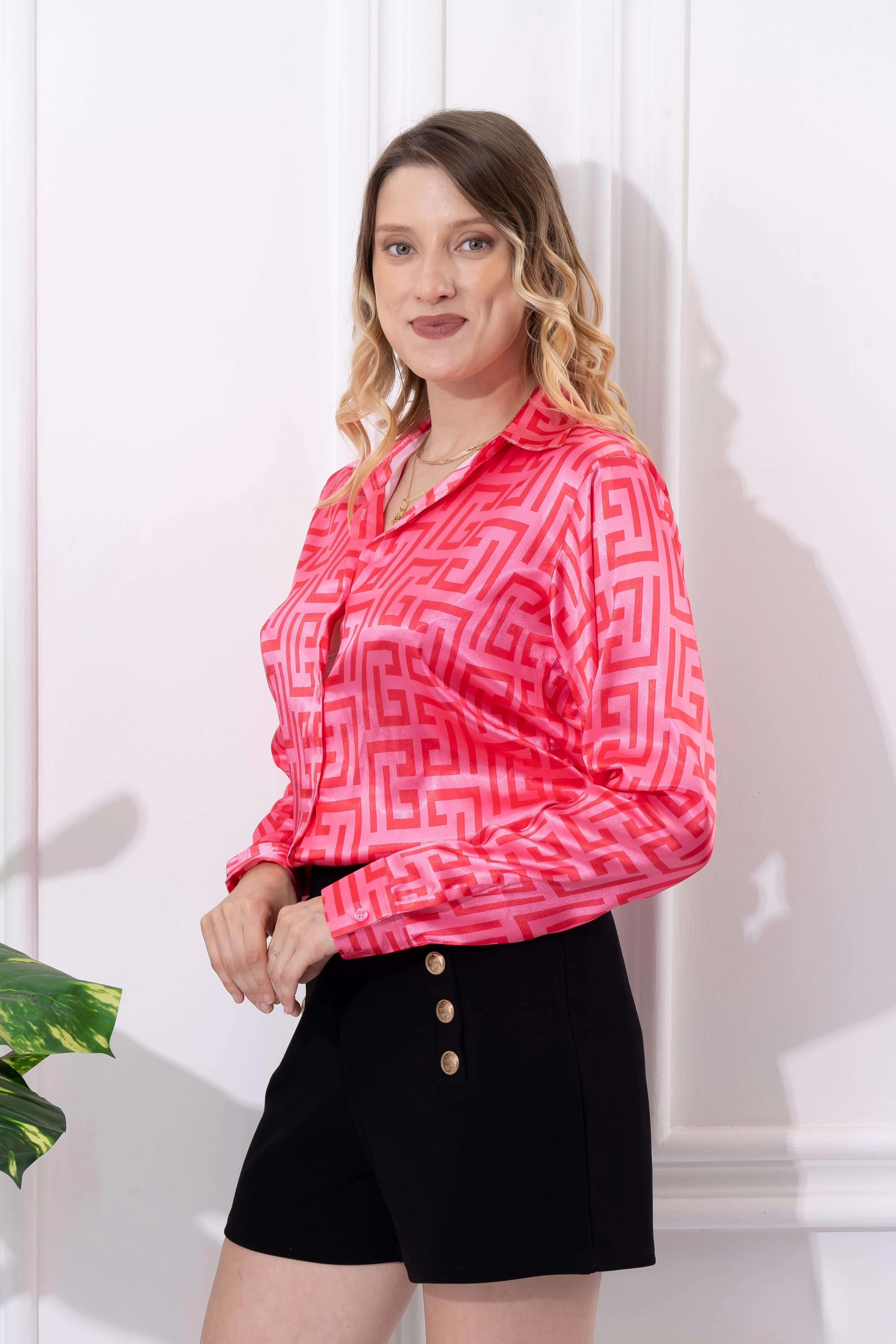 Bossy Dark Pink Satin Shirt