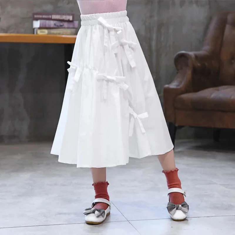 Casual Girl Skirt Long Lolita Skirts Teenager Plus Size Cute Bow Elegant Princess Outfit Kids Clothes