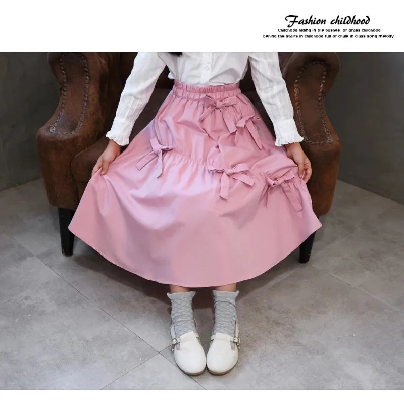 Casual Girl Skirt Long Lolita Skirts Teenager Plus Size Cute Bow Elegant Princess Outfit Kids Clothes