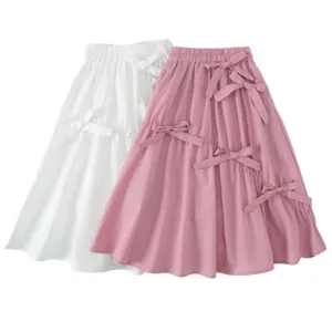 Casual Girl Skirt Long Lolita Skirts Teenager Plus Size Cute Bow Elegant Princess Outfit Kids Clothes