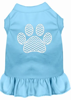 Chevron Paw Screen Print Dress Baby Blue Lg