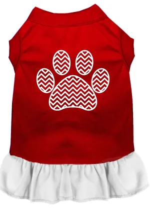 Chevron Paw Screen Print Dress Red With White Xl