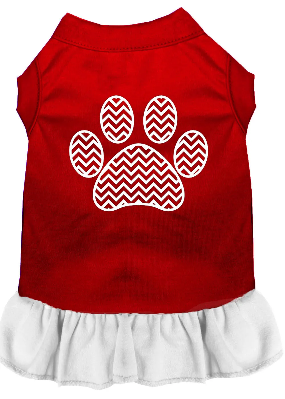 Chevron Paw Screen Print Dress Red With White Xl