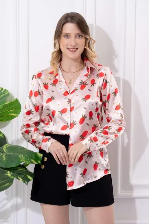 Classy Strawberry Printed Satin Shirt