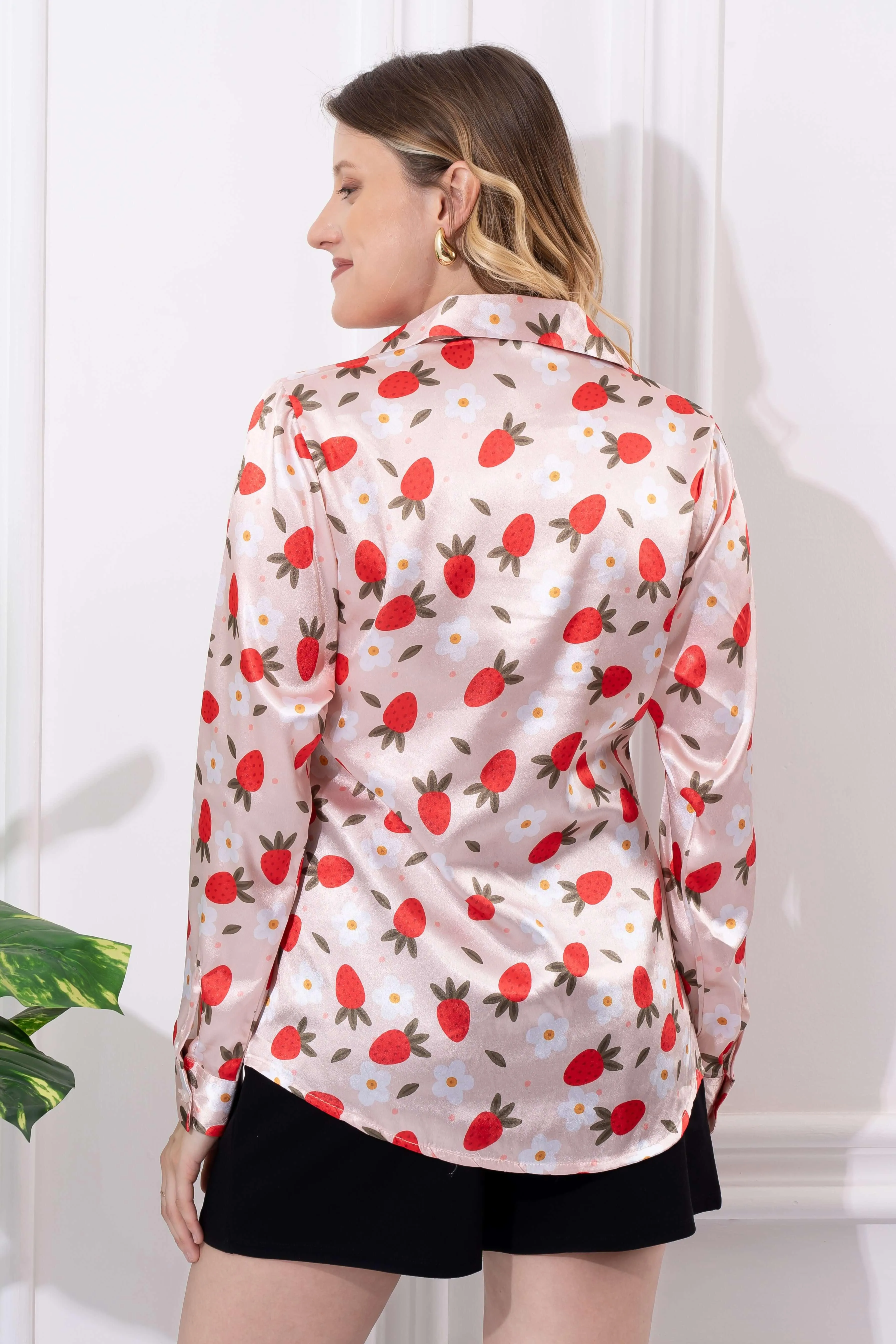 Classy Strawberry Printed Satin Shirt