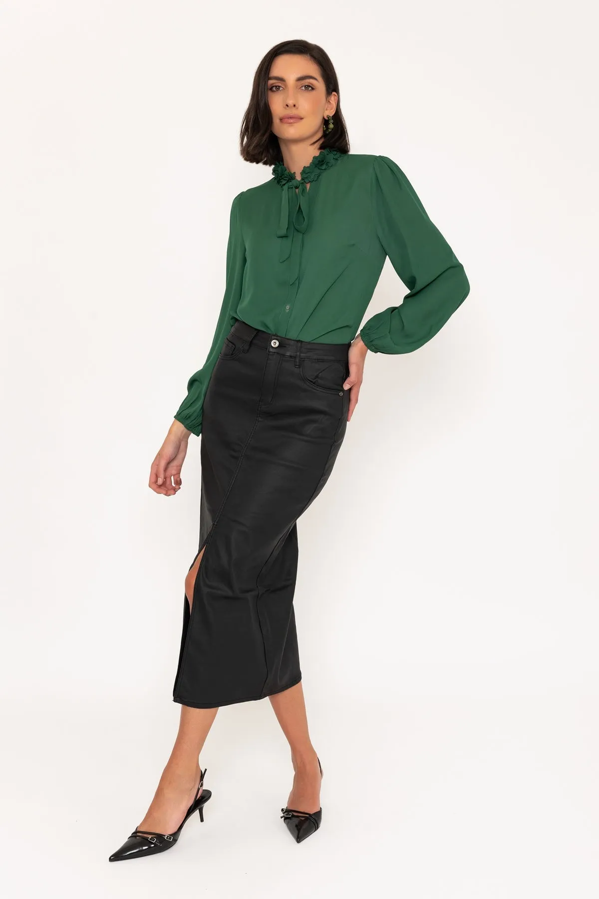 Coated Midi Skirt in Black