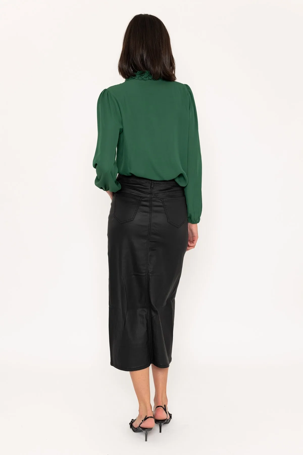 Coated Midi Skirt in Black