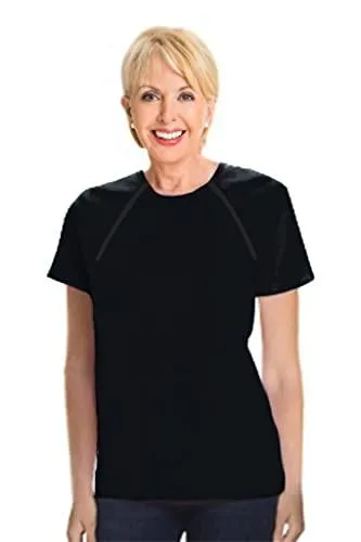 ComfyChemo® CHEMOWEAR : Women's Short Sleeve Chemotherapy Port Zipper Shirt (Medium, Black)