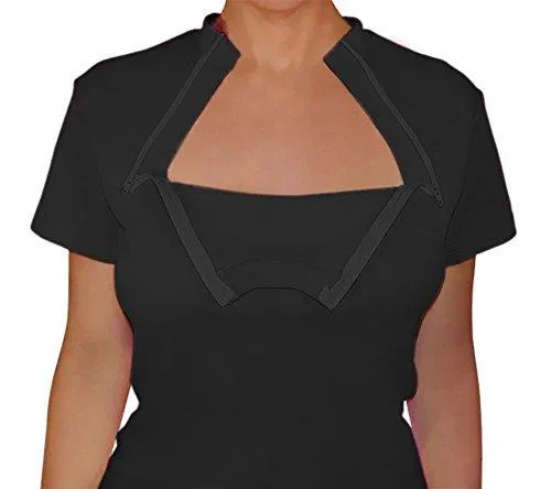 ComfyChemo® CHEMOWEAR : Women's Short Sleeve Chemotherapy Port Zipper Shirt (Medium, Black)