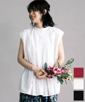 Cotton Voile Sleeveless Blouse with Tucks and Tapes 25S487 [Expected to arrive in May].