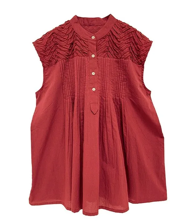 Cotton Voile Sleeveless Blouse with Tucks and Tapes 25S487 [Expected to arrive in May].