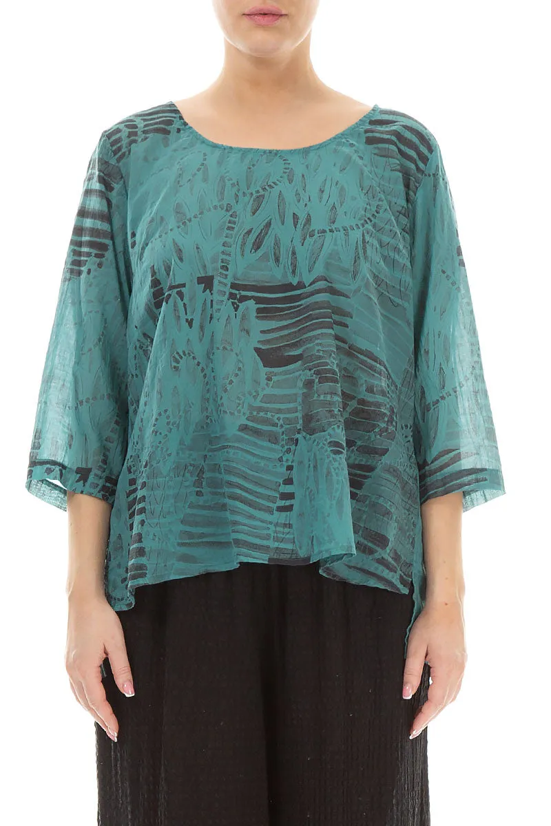 Cropped Sleeves Turquoise Serenity Cotton Top