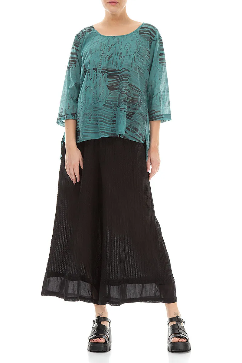 Cropped Sleeves Turquoise Serenity Cotton Top