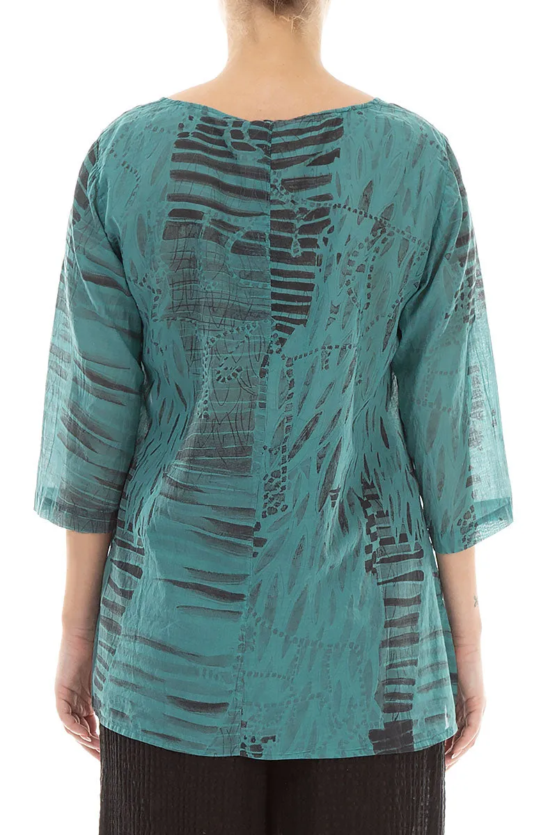 Cropped Sleeves Turquoise Serenity Cotton Top