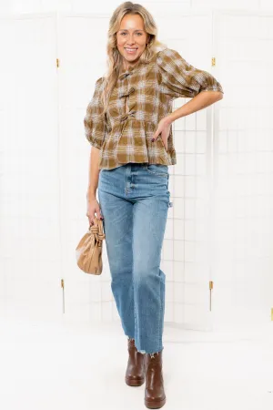 Darlin' Plaid Bow Front Peplum Top