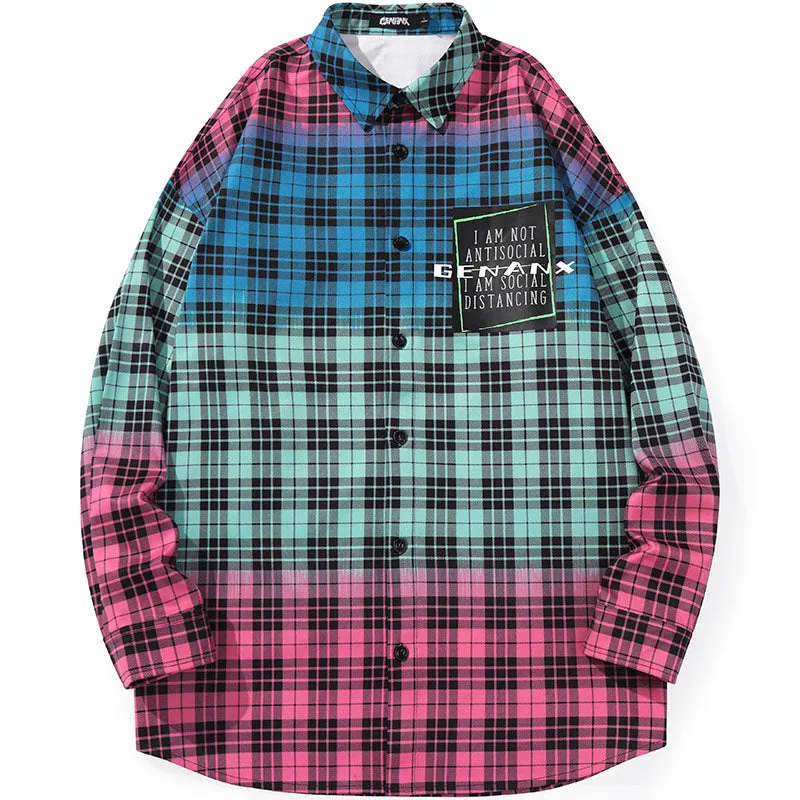 Dazzling Mixed Color Plaid Pumpkin Wizard Print Loose Shirt